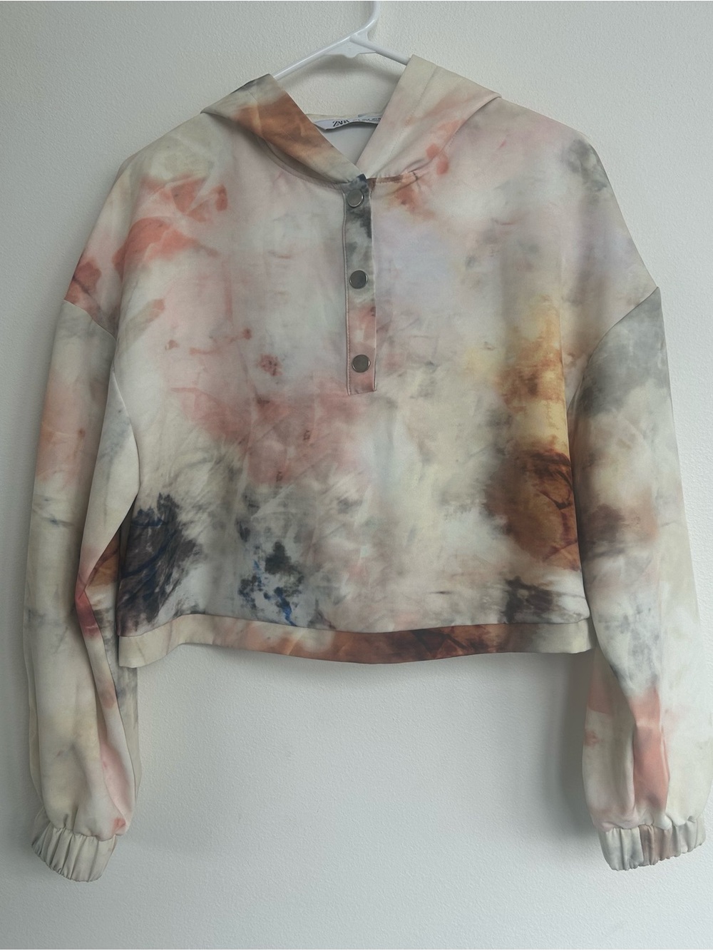 Zara Earthy Toned Watercolor/Marble Cropped Hoodie
